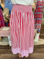 Caryn Lawn Sutton Stripe Skirt Red — back view, red and white vertical stripes, smocked waistband, pink micro-stripe hem band.