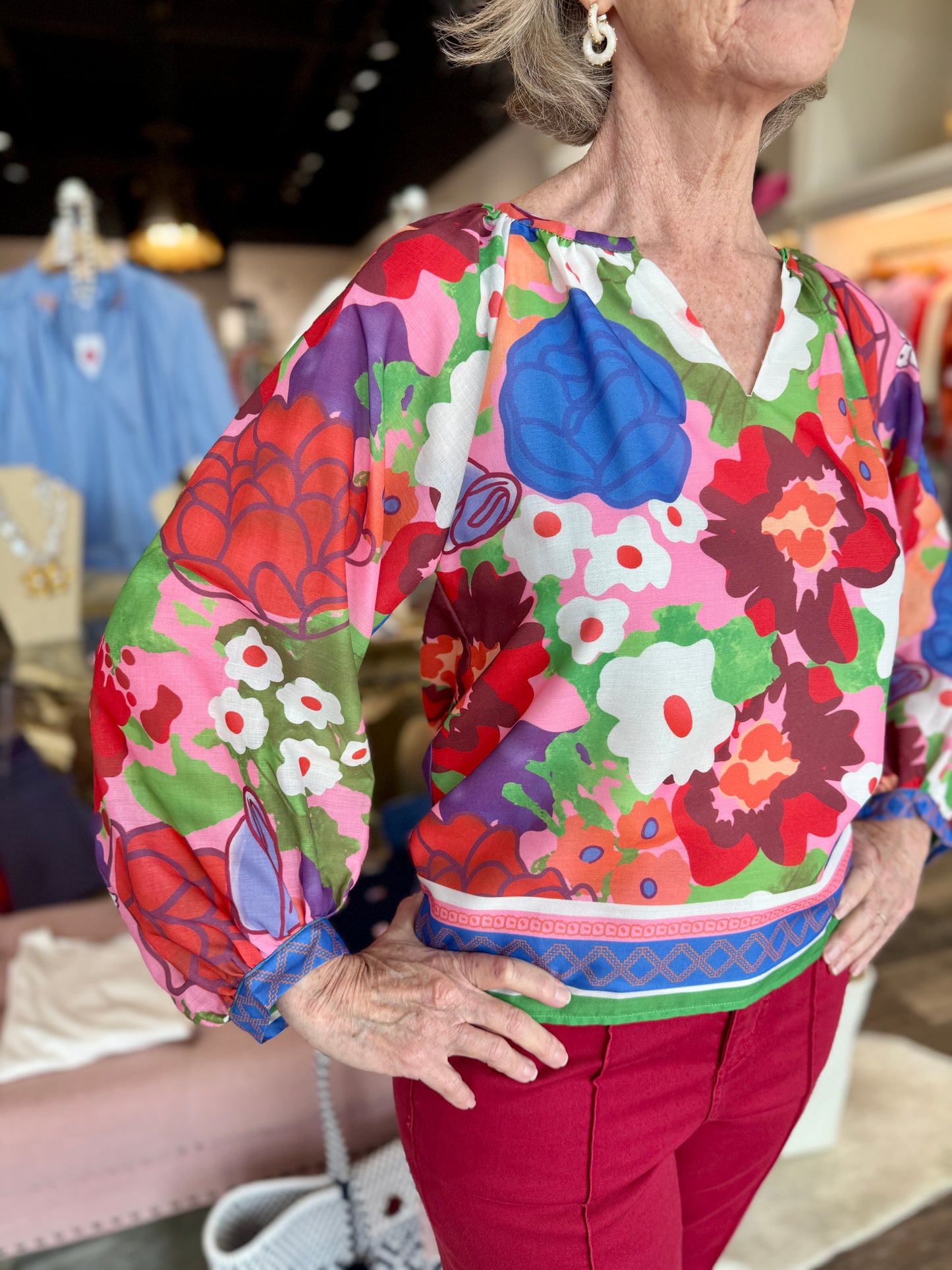 Joy Joy Peasant Bishop Sleeve Top Petal Pop