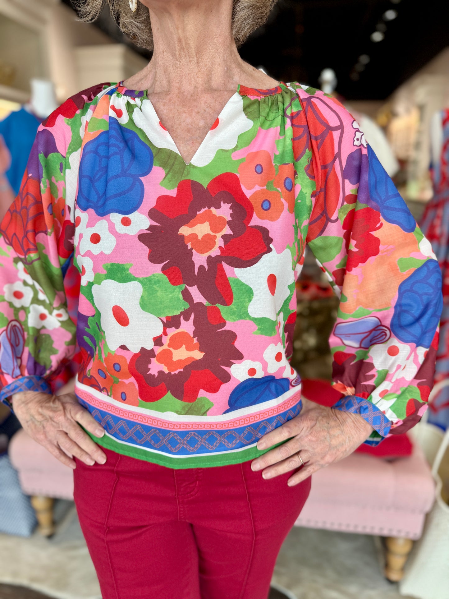 Joy Joy Peasant Bishop Sleeve Top Petal Pop