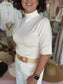 Mock Neck Half Sleeve Basic Sweater Top Cream
