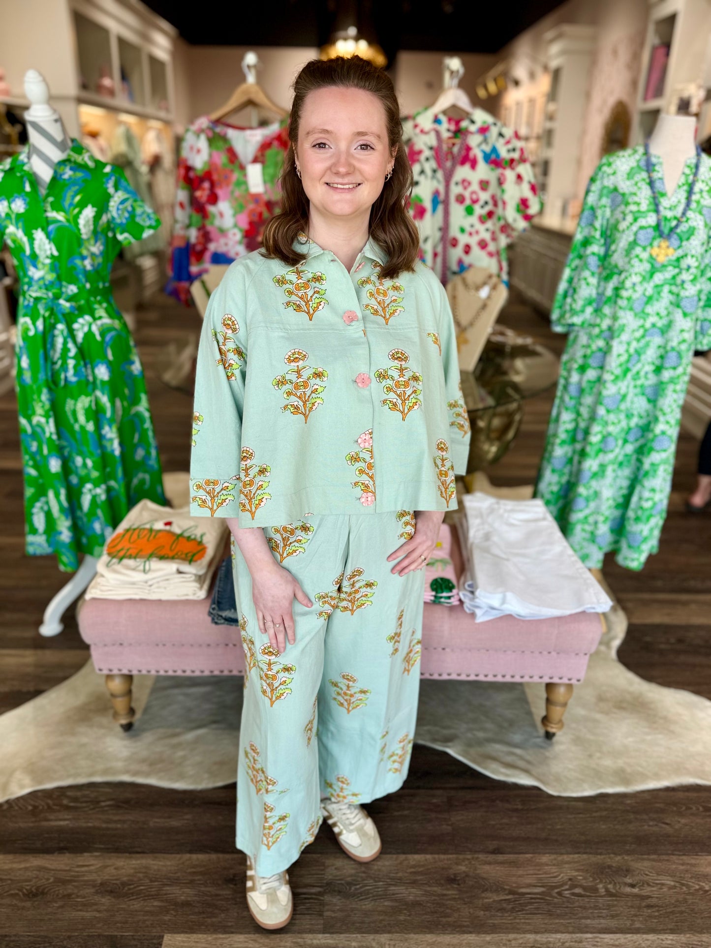 Ivy Jane Print Swing Jacket Aqua