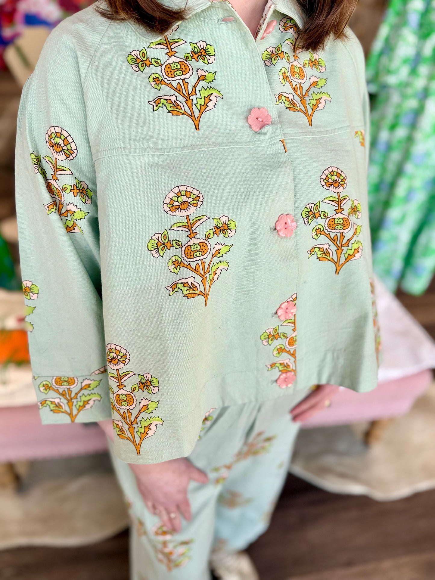 Ivy Jane Print Swing Jacket Aqua