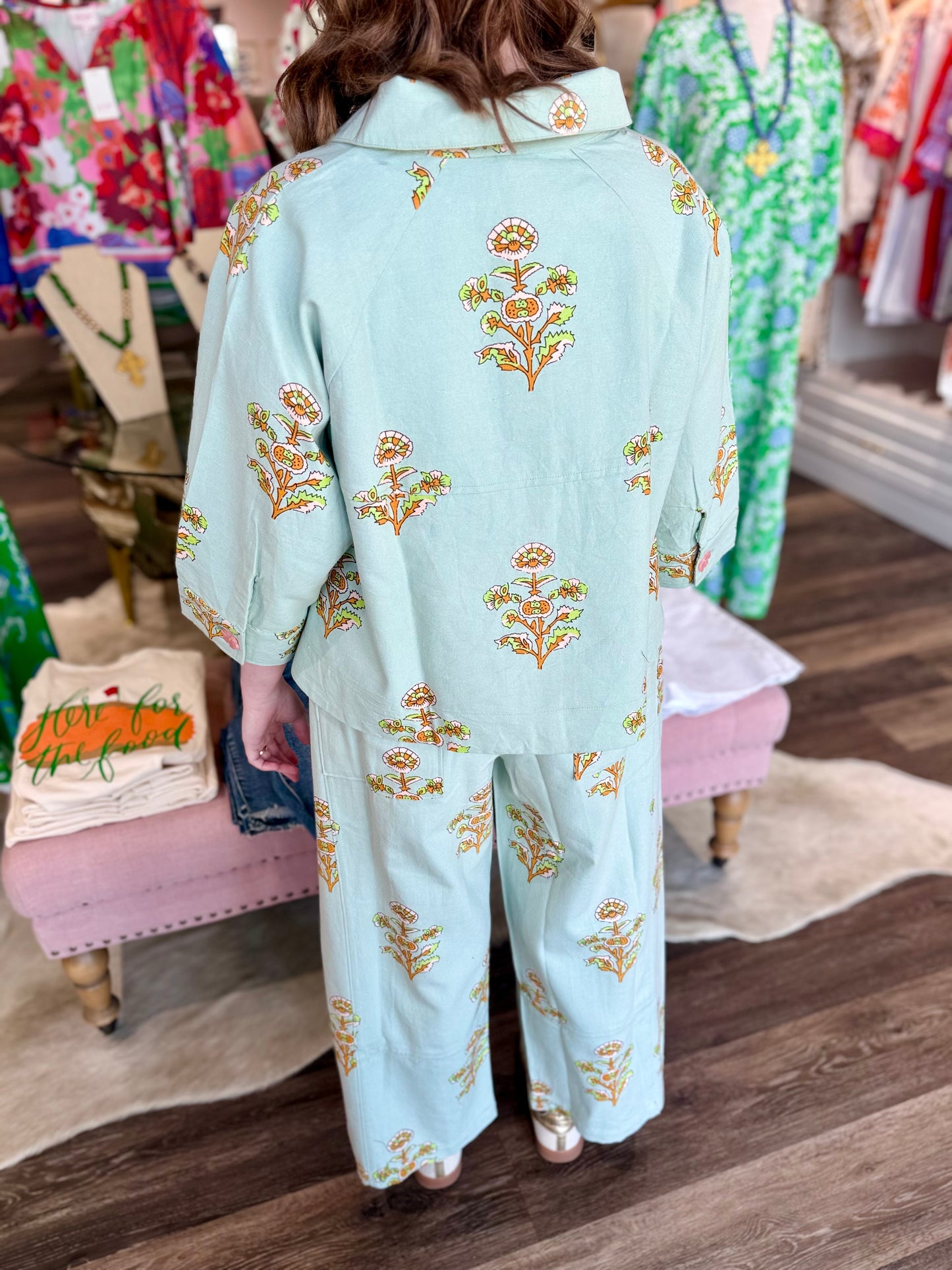 Ivy Jane Print Swing Jacket Aqua