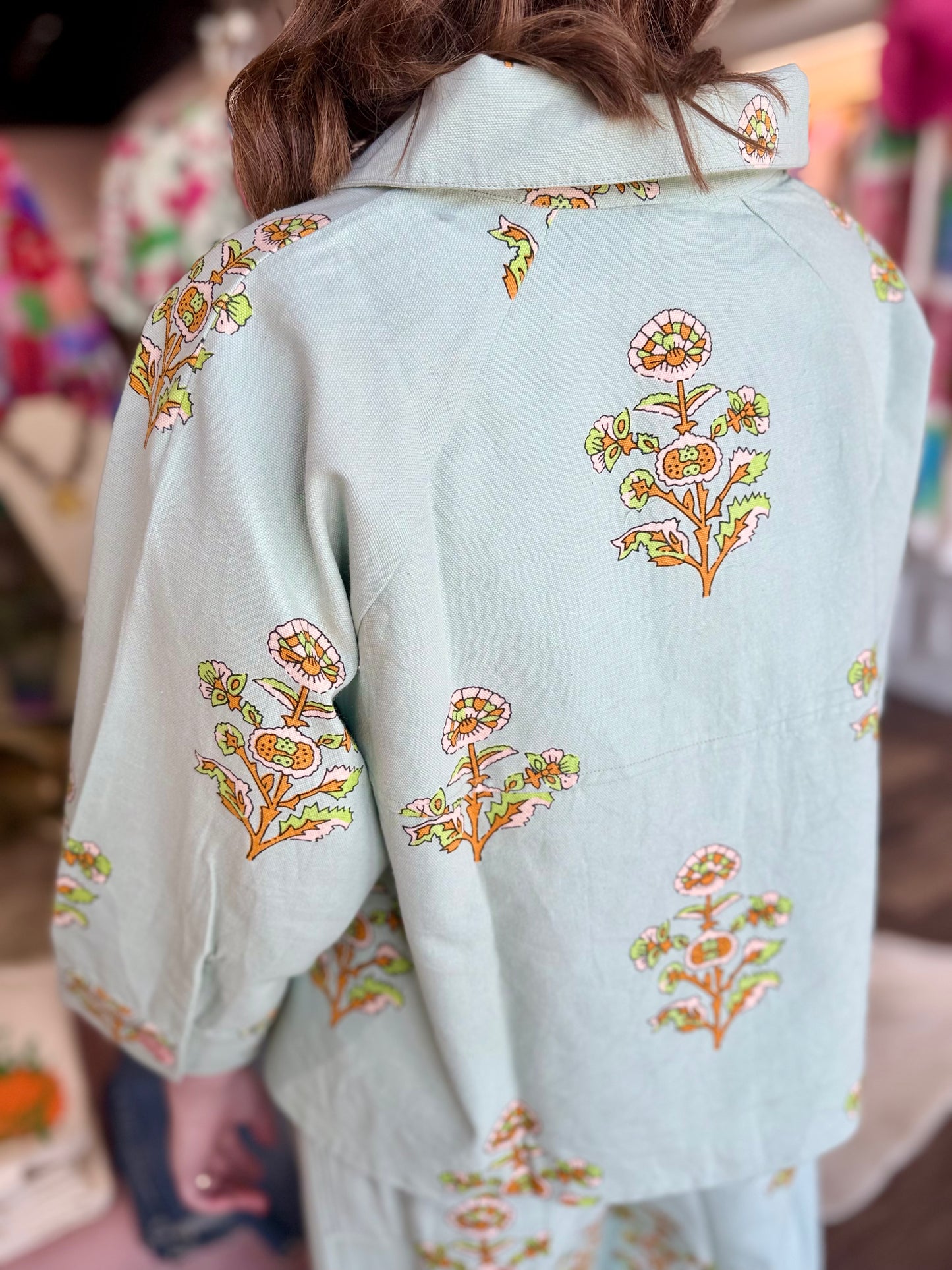 Ivy Jane Print Swing Jacket Aqua