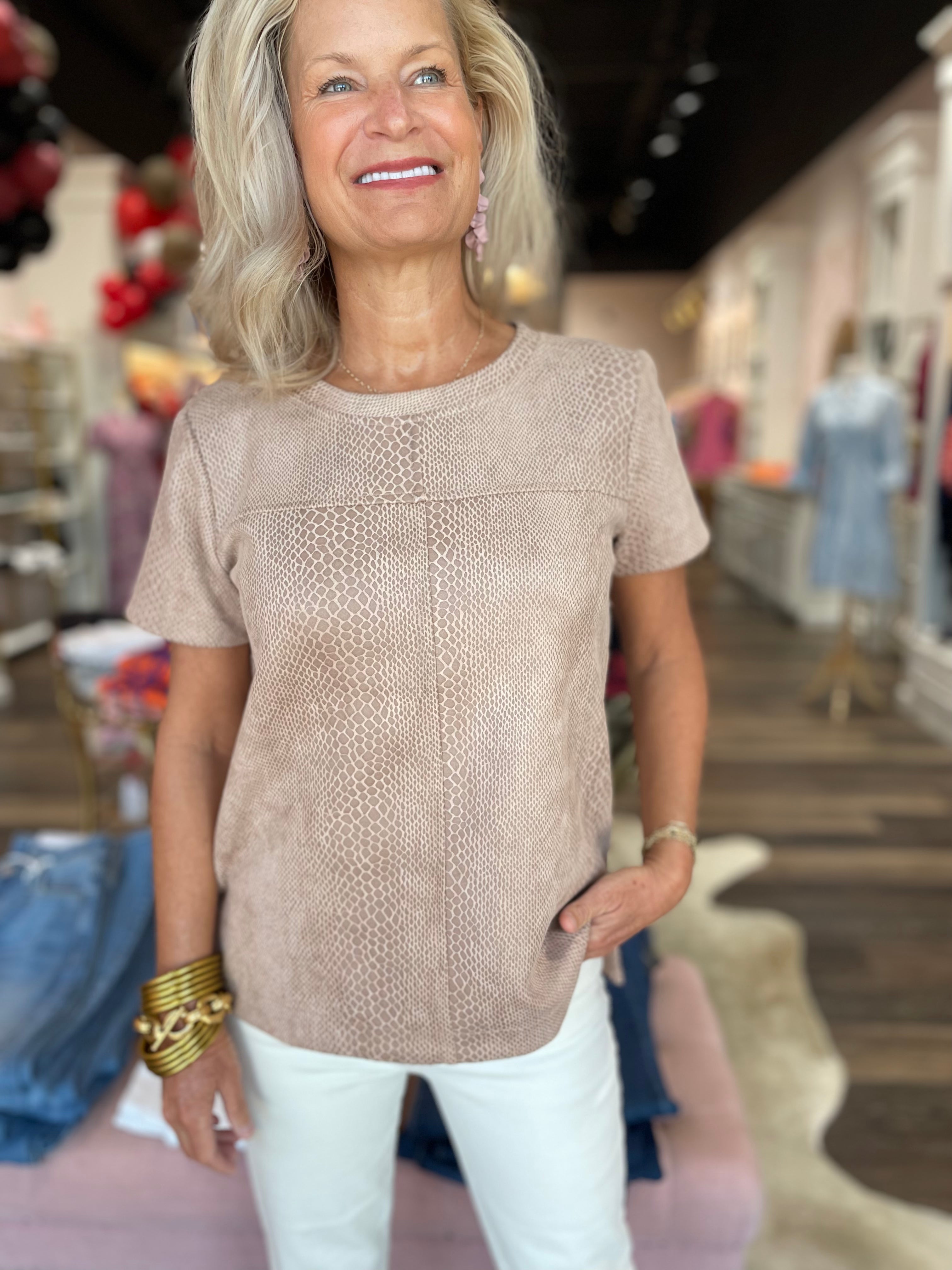 Snake Suede Top Light Pink