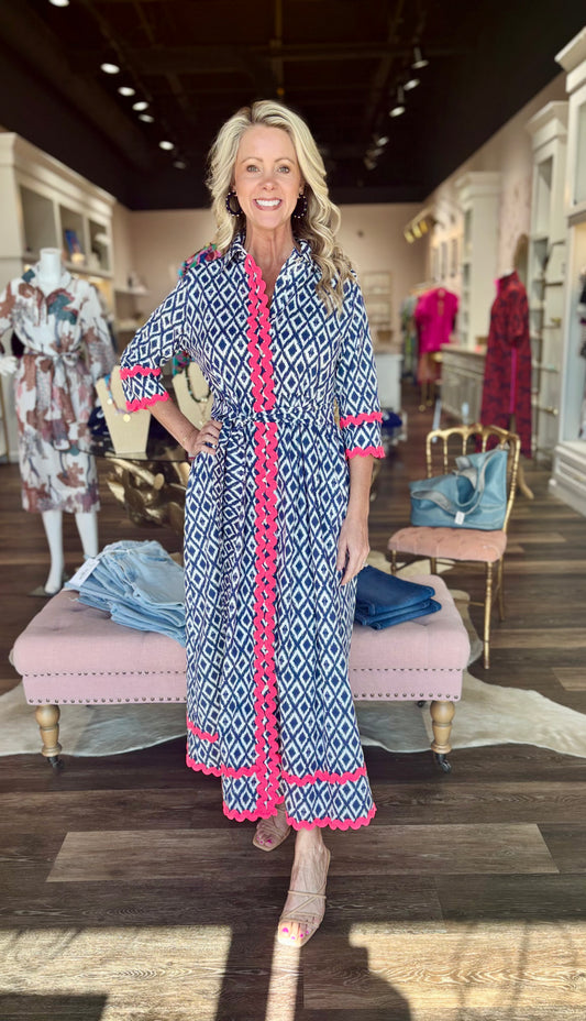 Vilagallo Brenda IKAT SHIRT DRESS NAVY