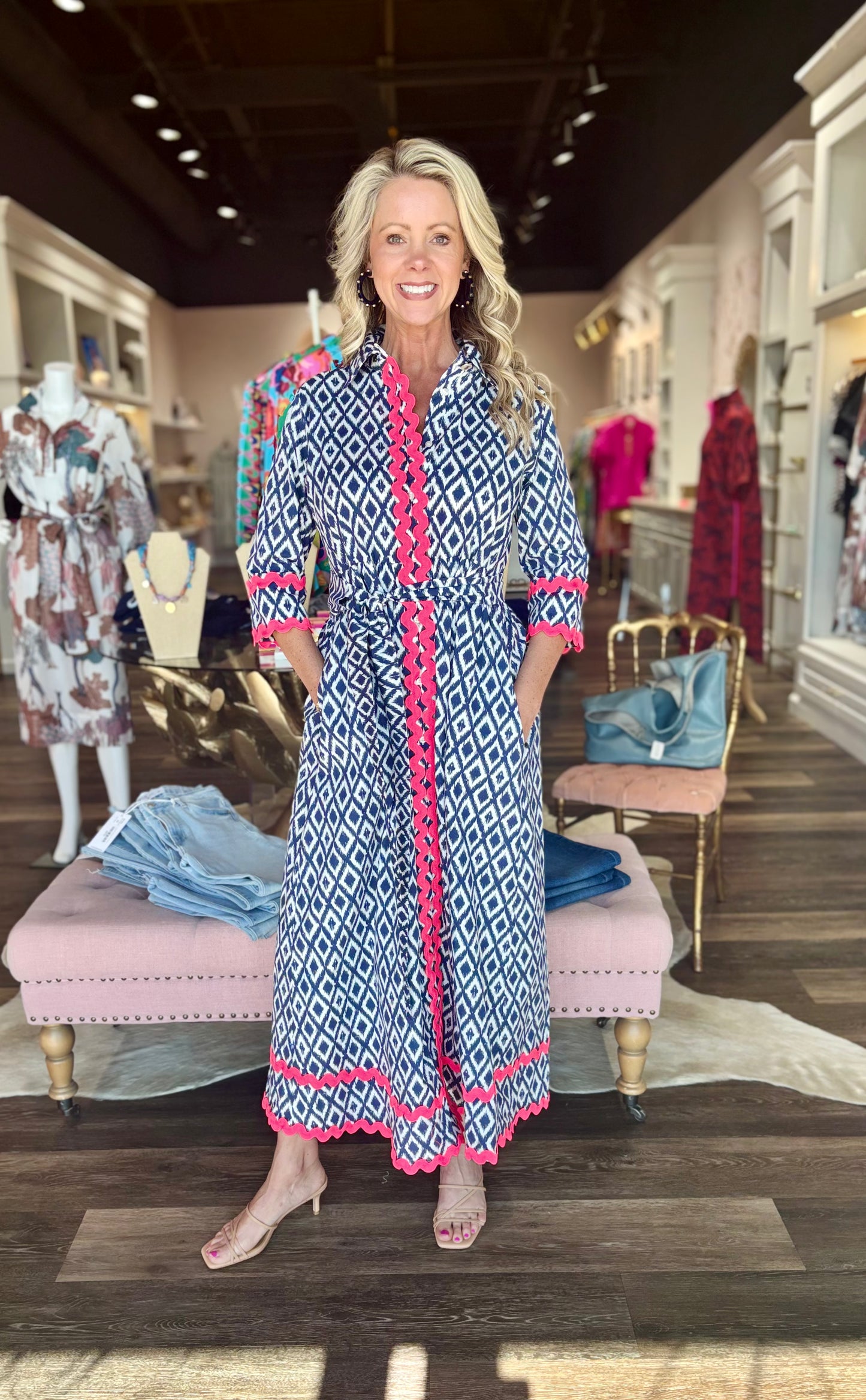 Vilagallo Brenda IKAT SHIRT DRESS NAVY