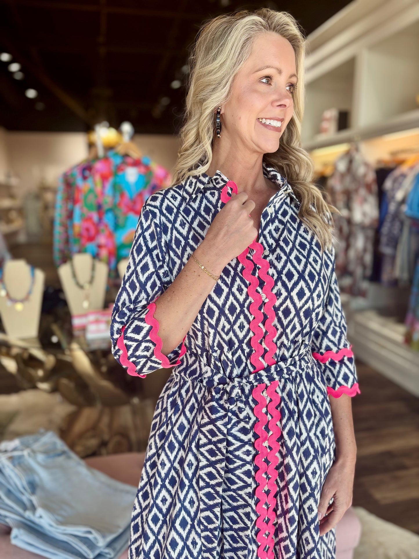Vilagallo Brenda IKAT SHIRT DRESS NAVY