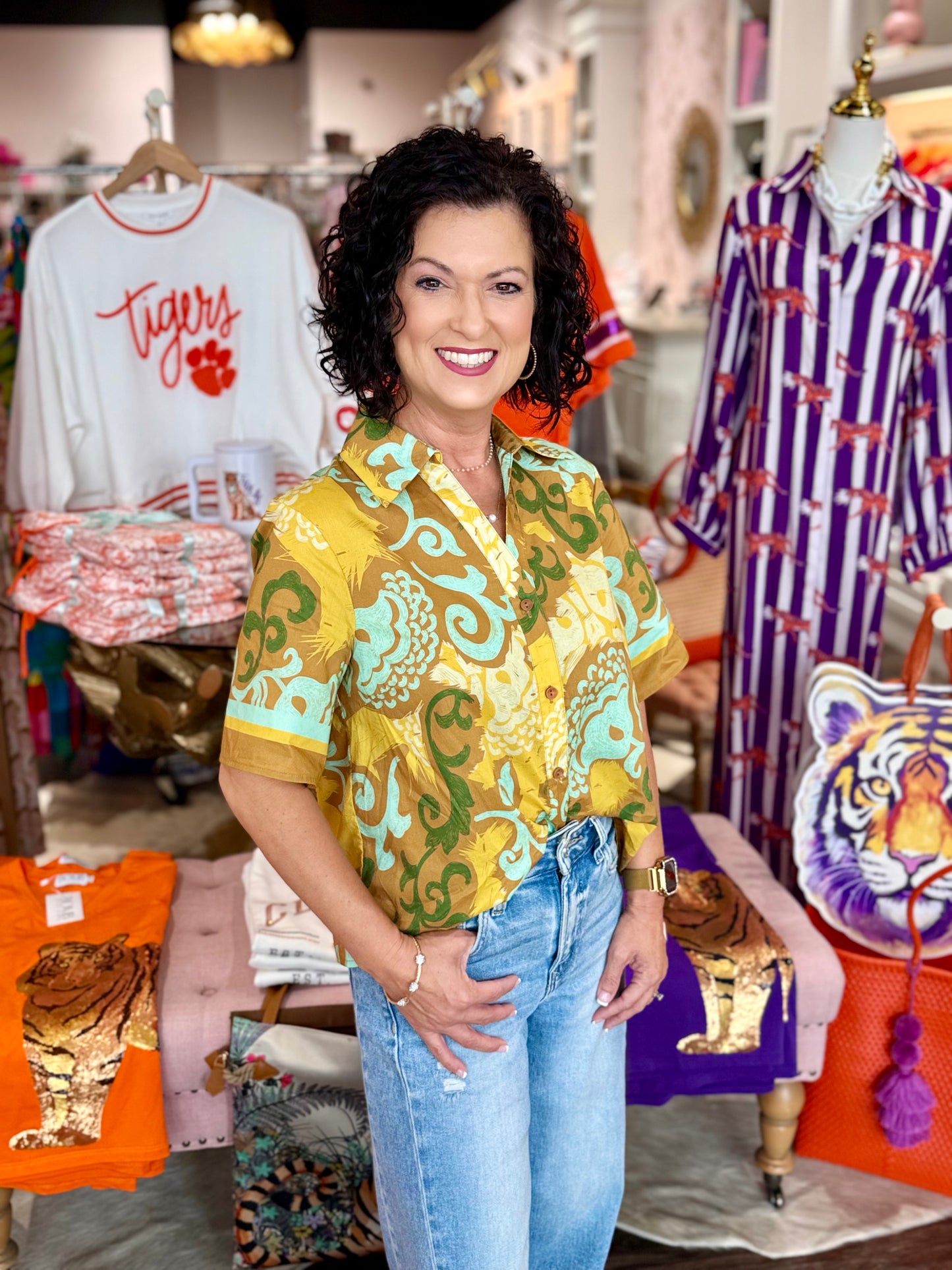 Joy Joy Back Smock Blouse Saffron Scroll
