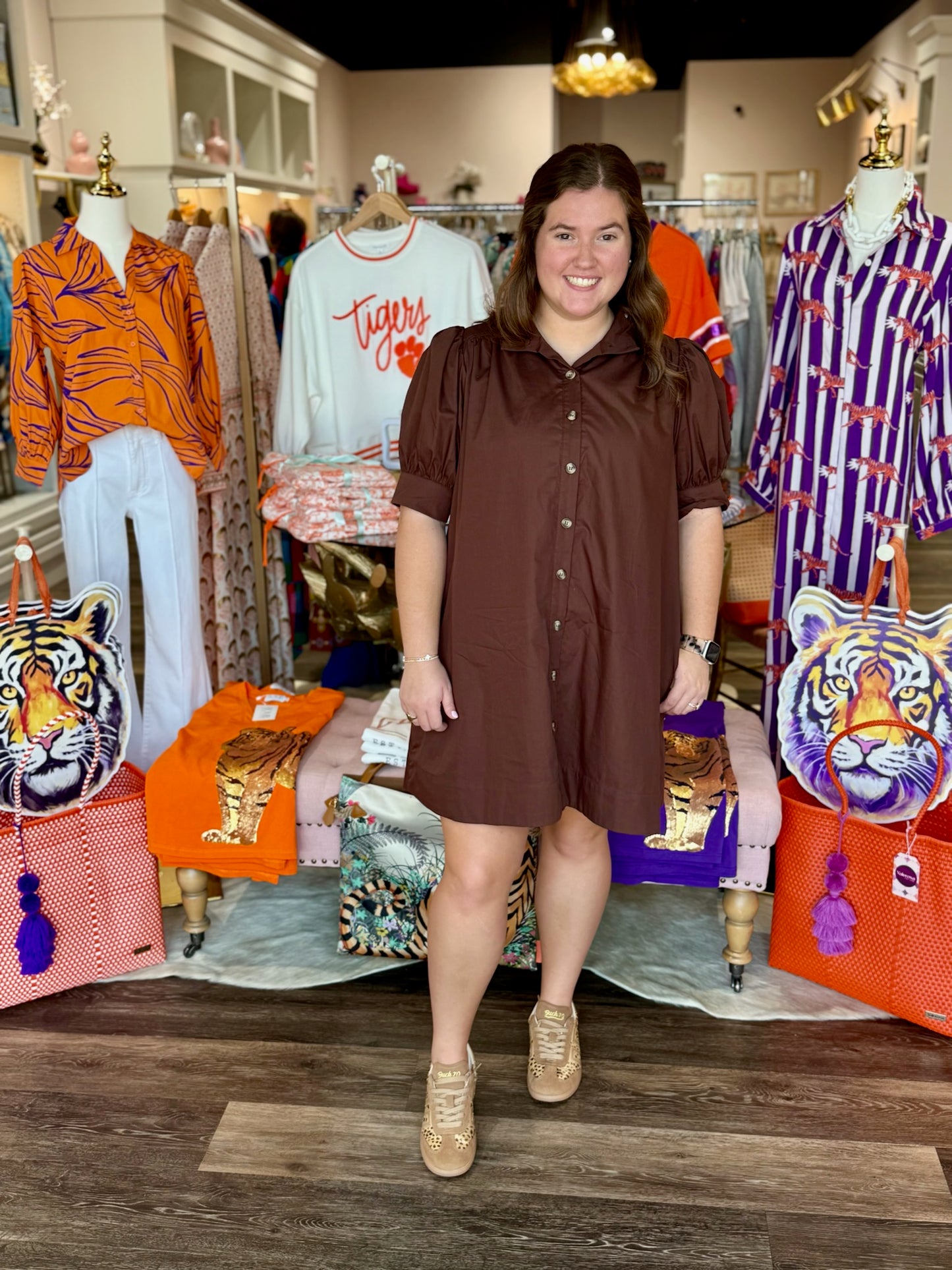 Entro Button Down Mini Dress Brown