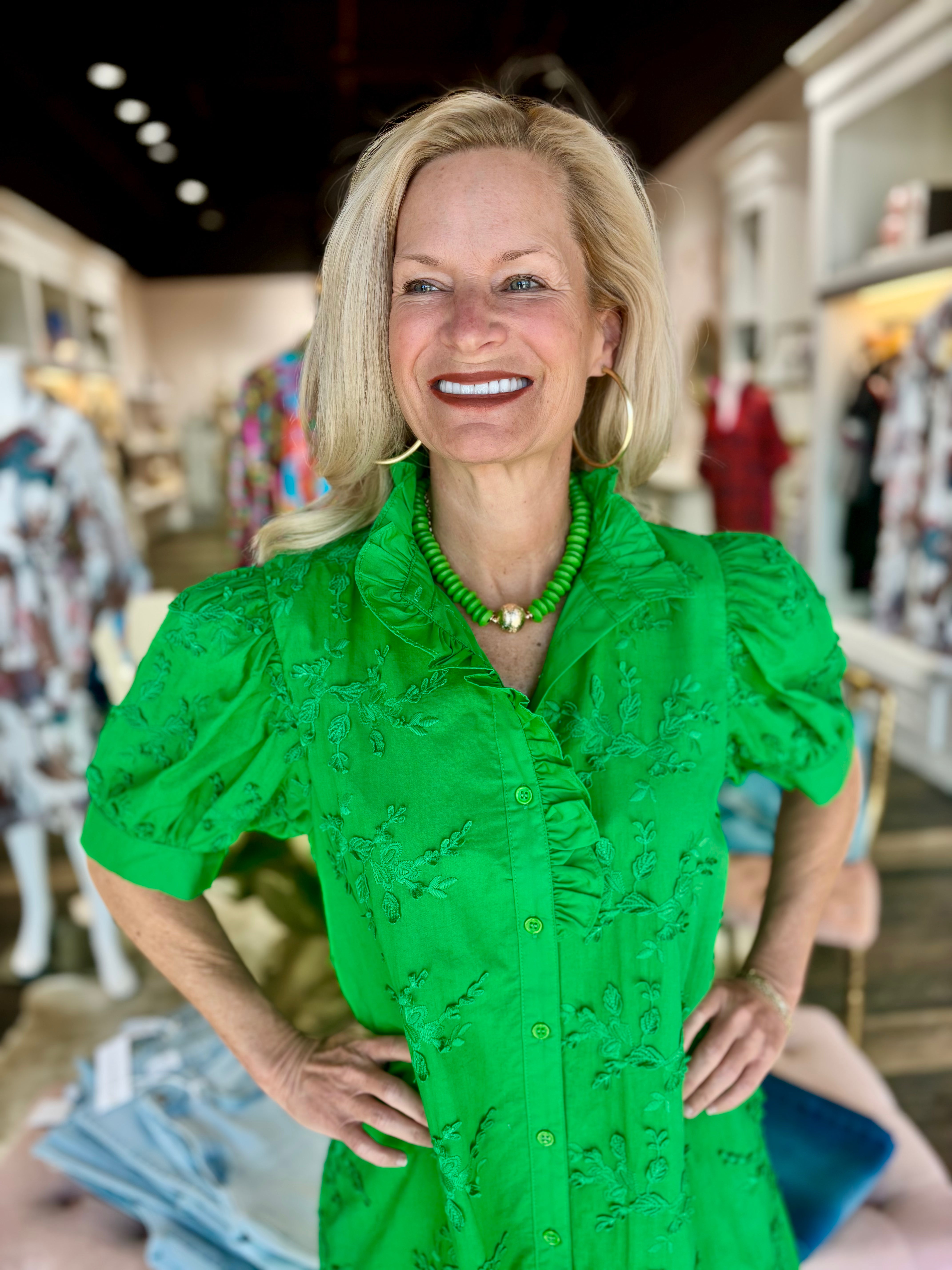 Textured Floral Dress Green