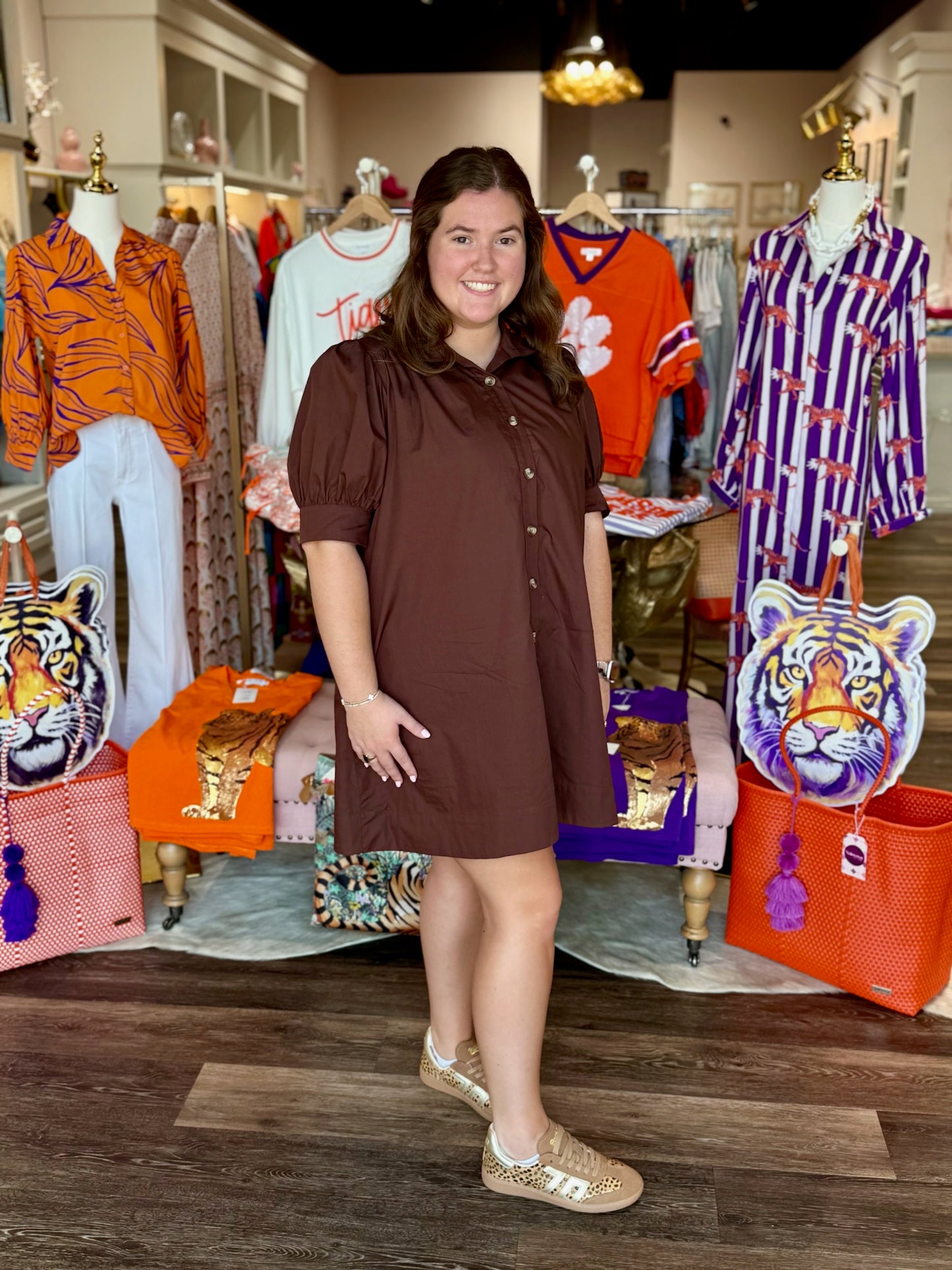 Entro Button Down Mini Dress Brown