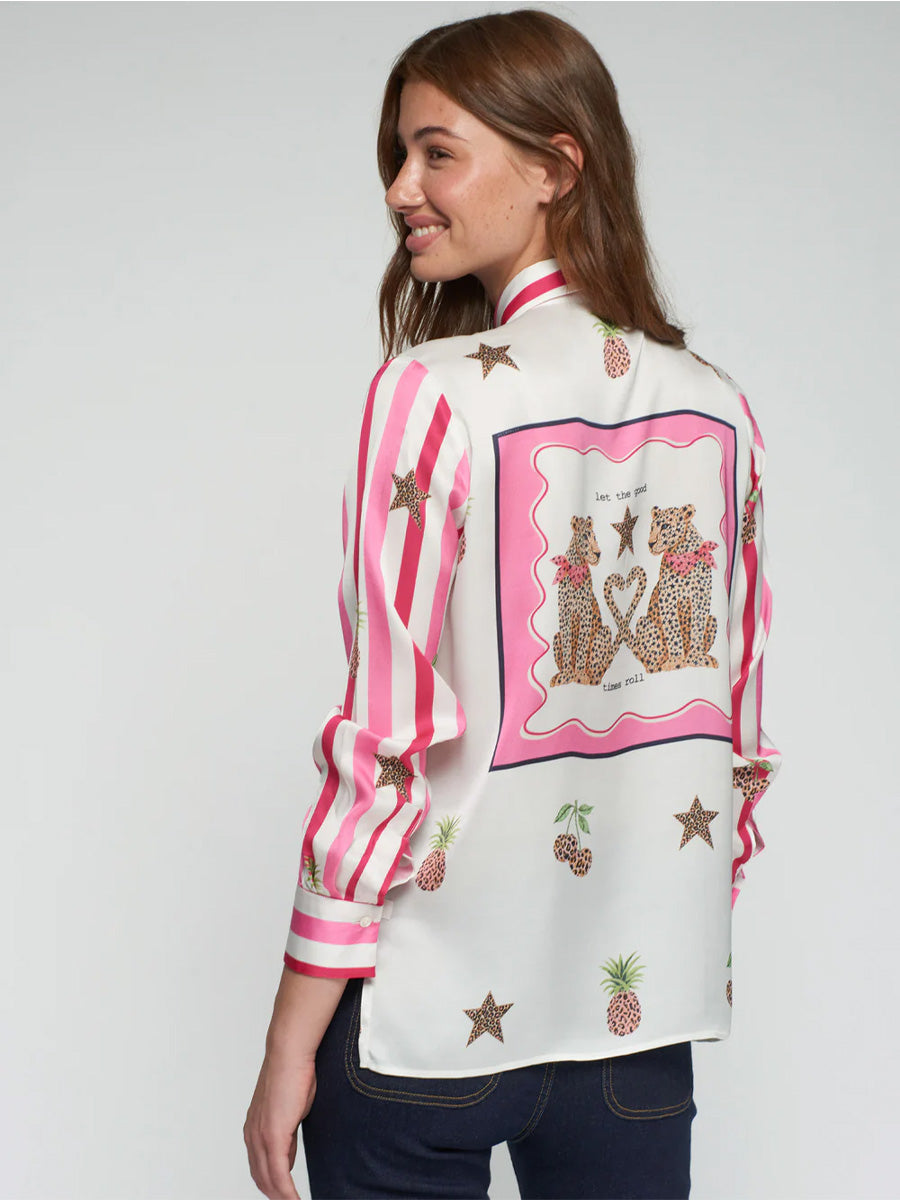 Vilagallo Pink Striped and Leopard Shirt