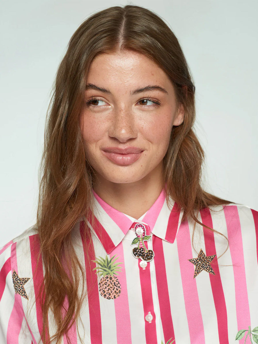 Vilagallo Pink Striped and Leopard Shirt