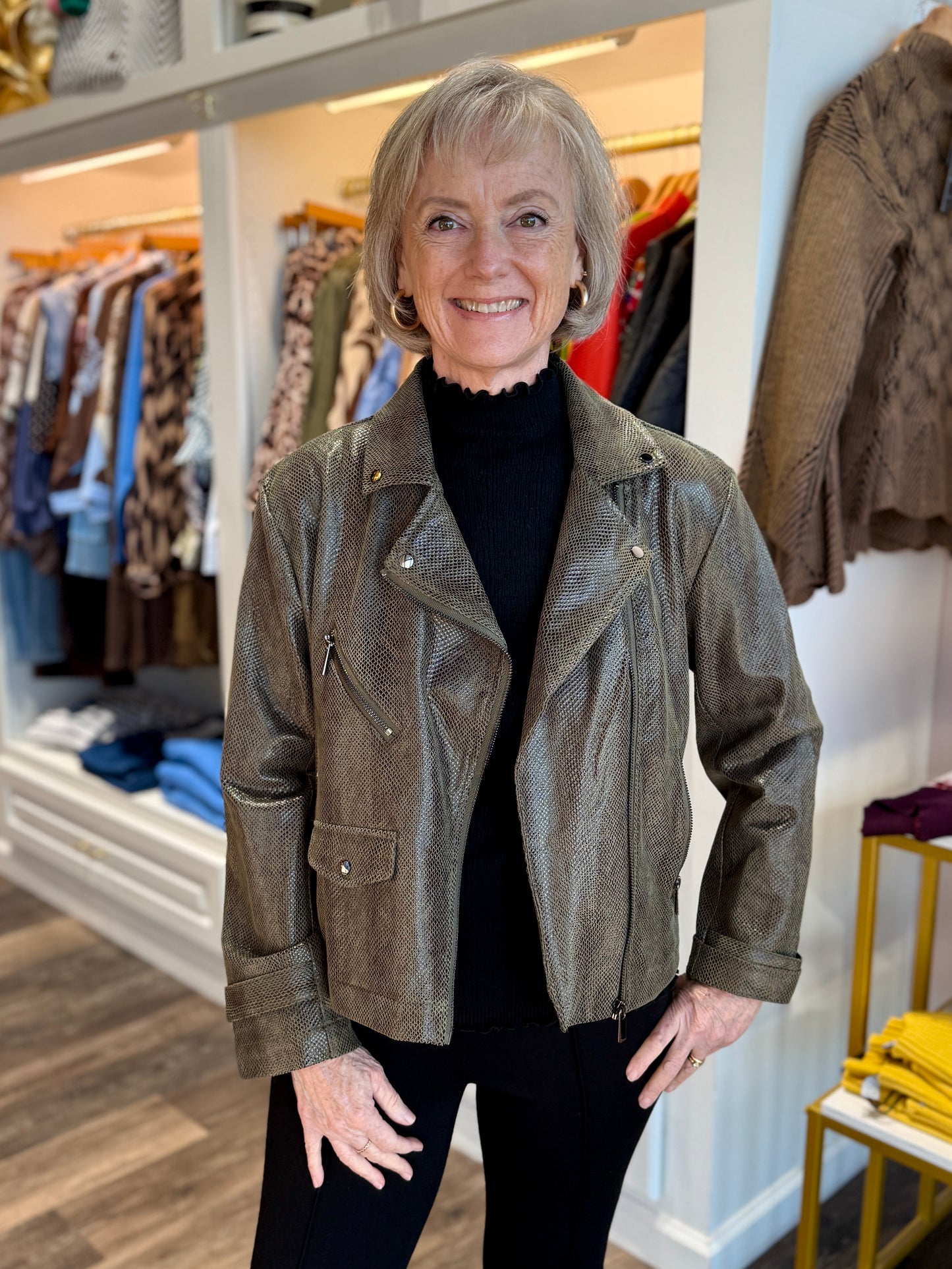 Lysse Emory Vegan Suede Moto Jacket Woodland Snake