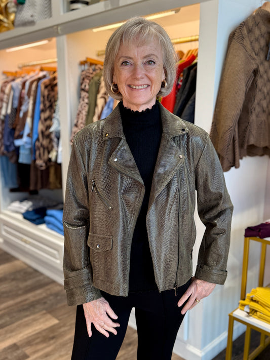 Lysse Emory Vegan Suede Moto Jacket Woodland Snake