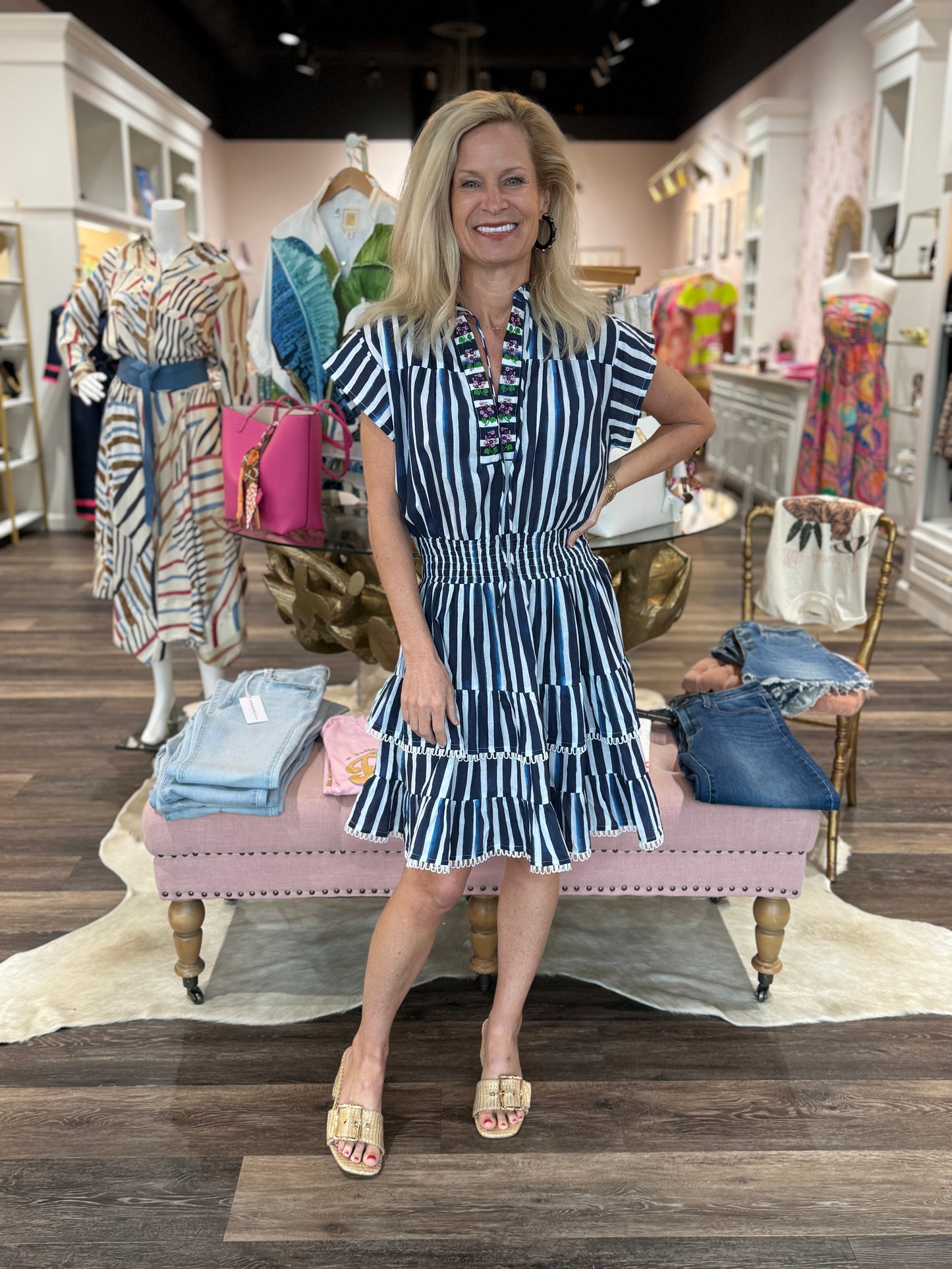 Bindu Poppy Dress Blue Stripes