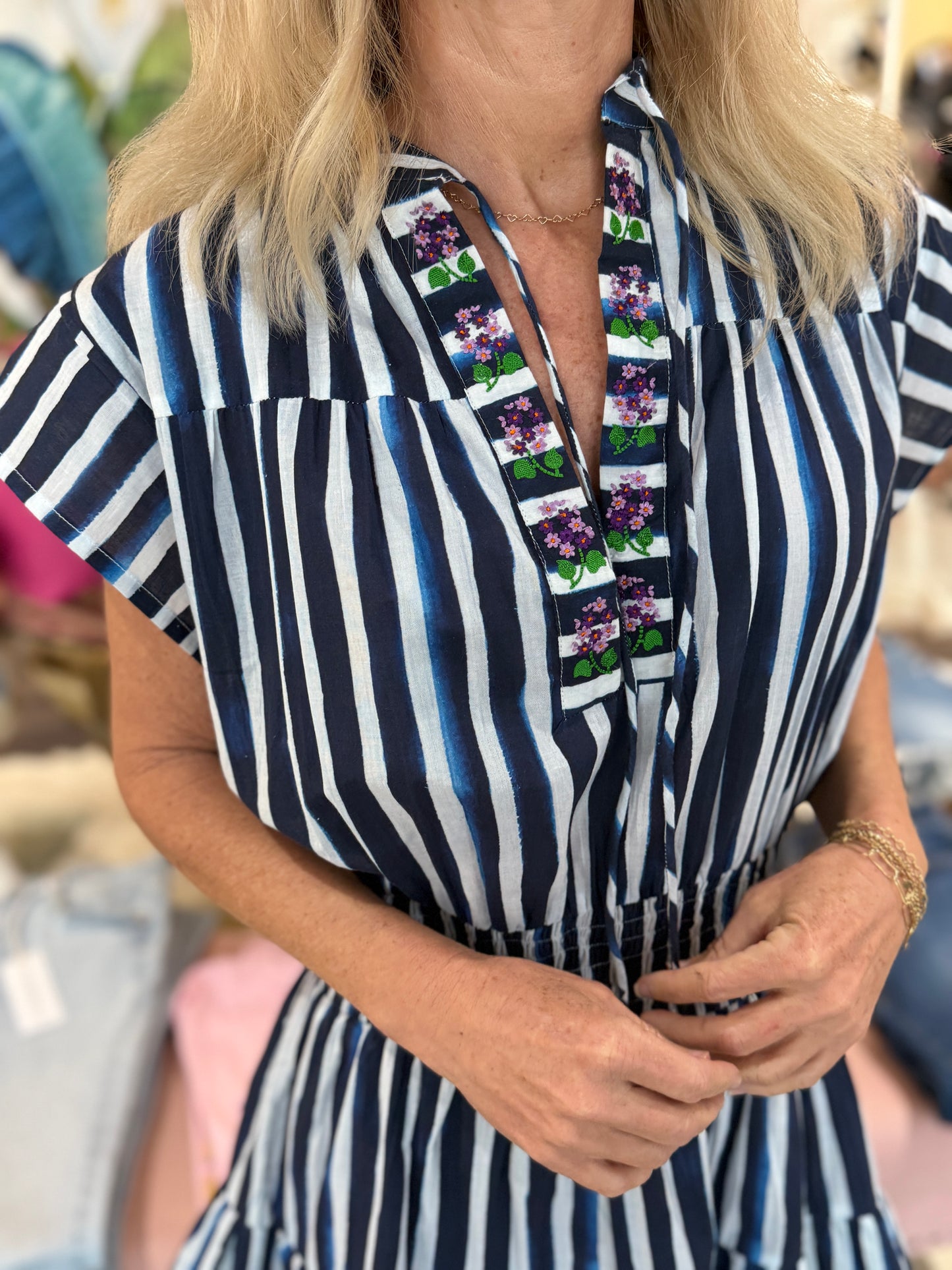 Bindu Poppy Dress Blue Stripes