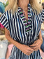 Bindu Poppy Dress Blue Stripes