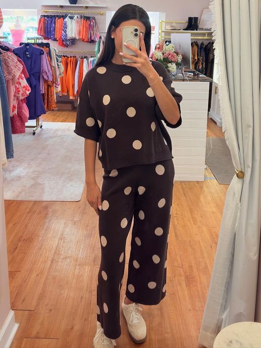 Polka Dot Knit Sweater Brown
