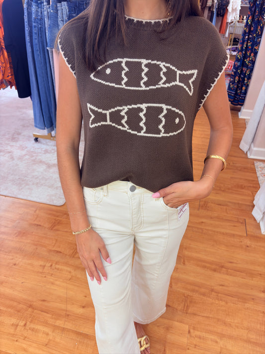 Fish Cap Sleeve Top Chocolate