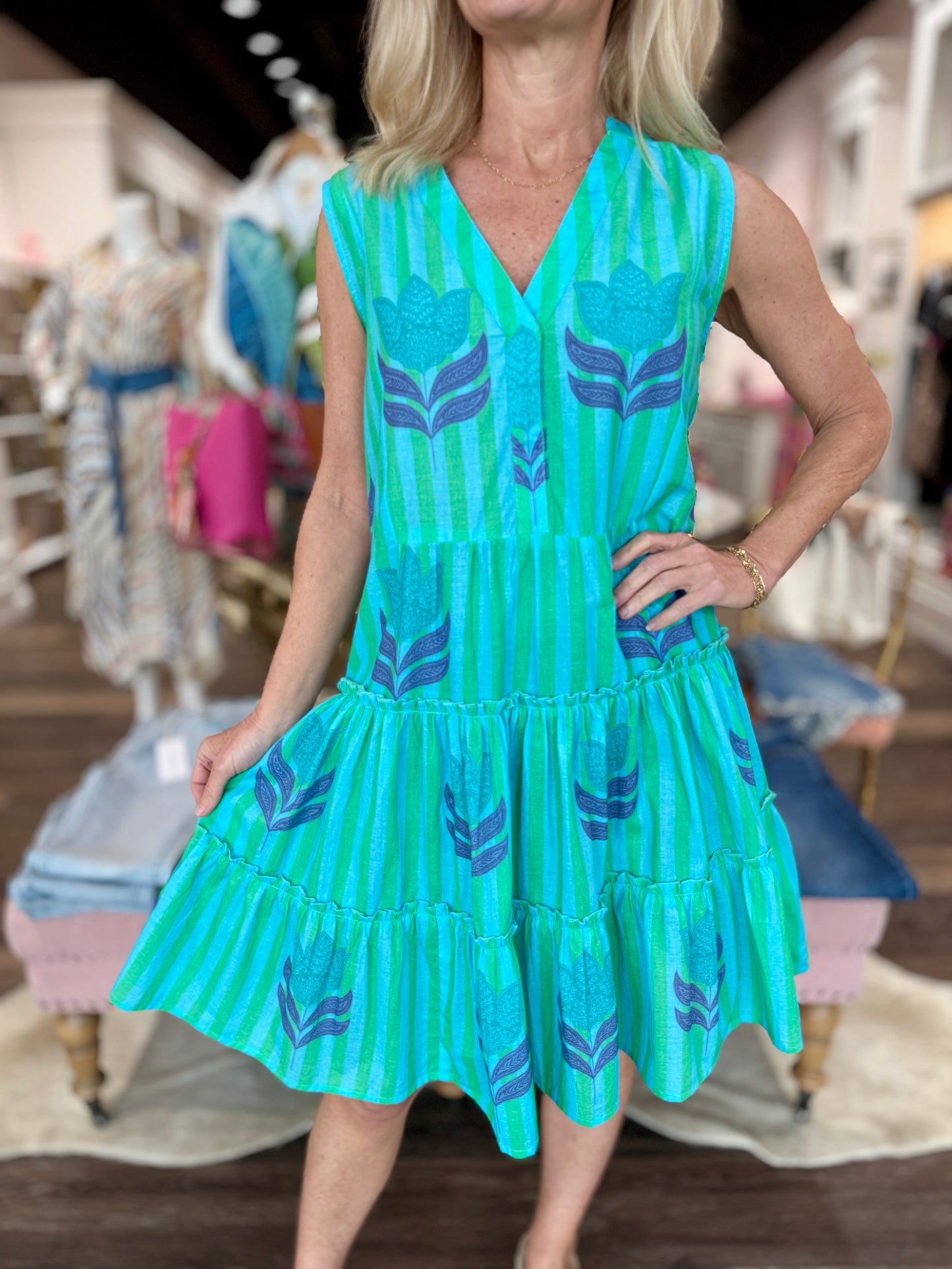 Bindu Virginia Dress Turquoise Tulip
