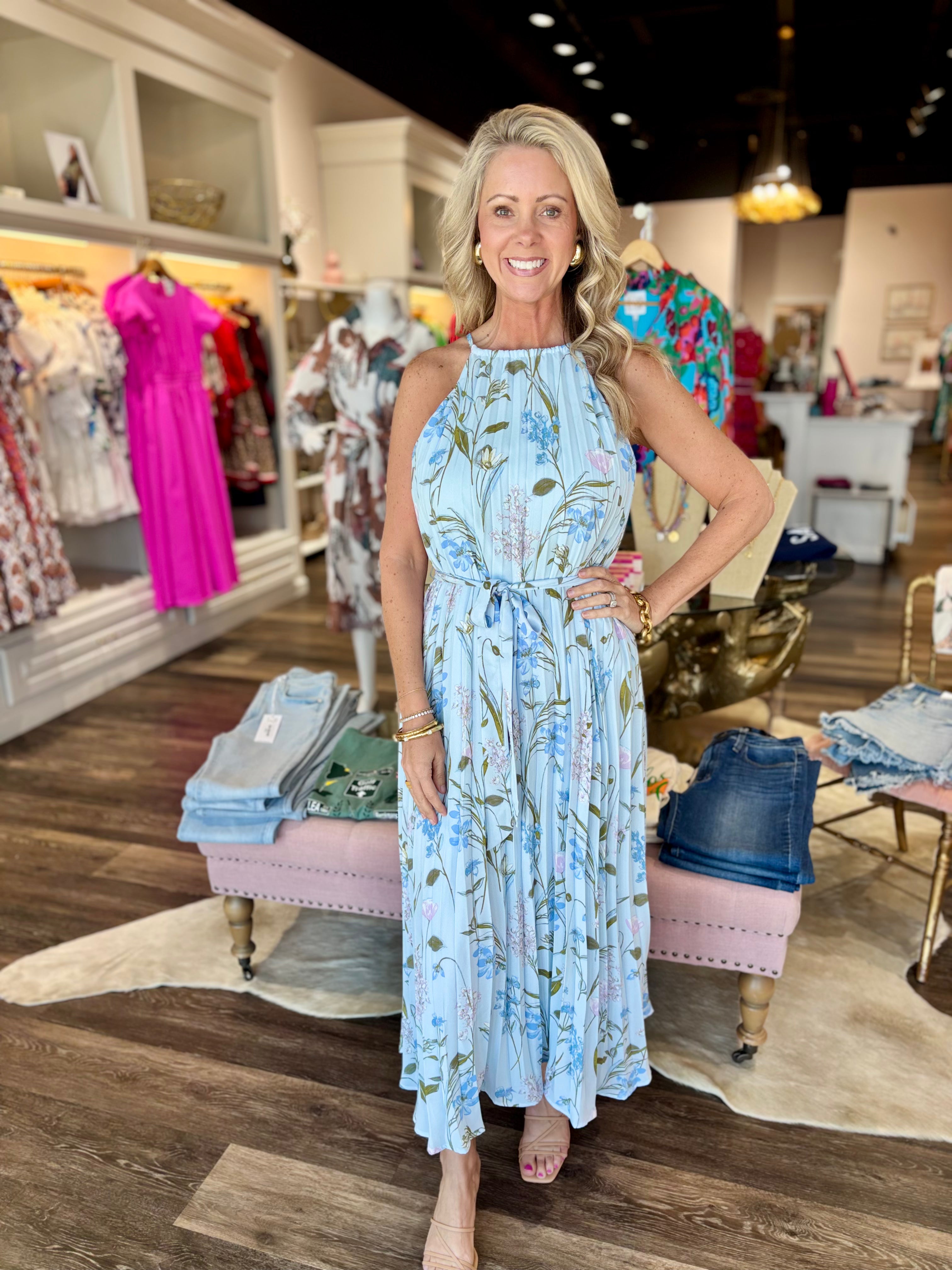Leida Floral Maly Pleated Midi Dress