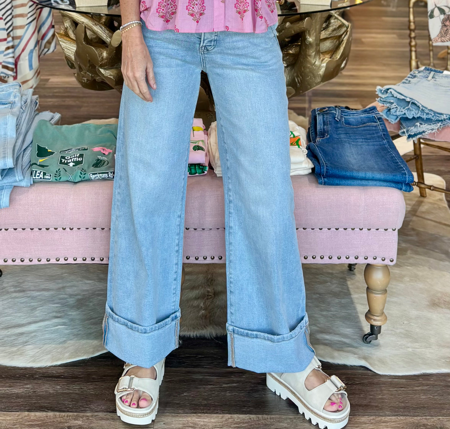 Risen Tummy Control High Rise Ankle Wide Cuffed Jean
