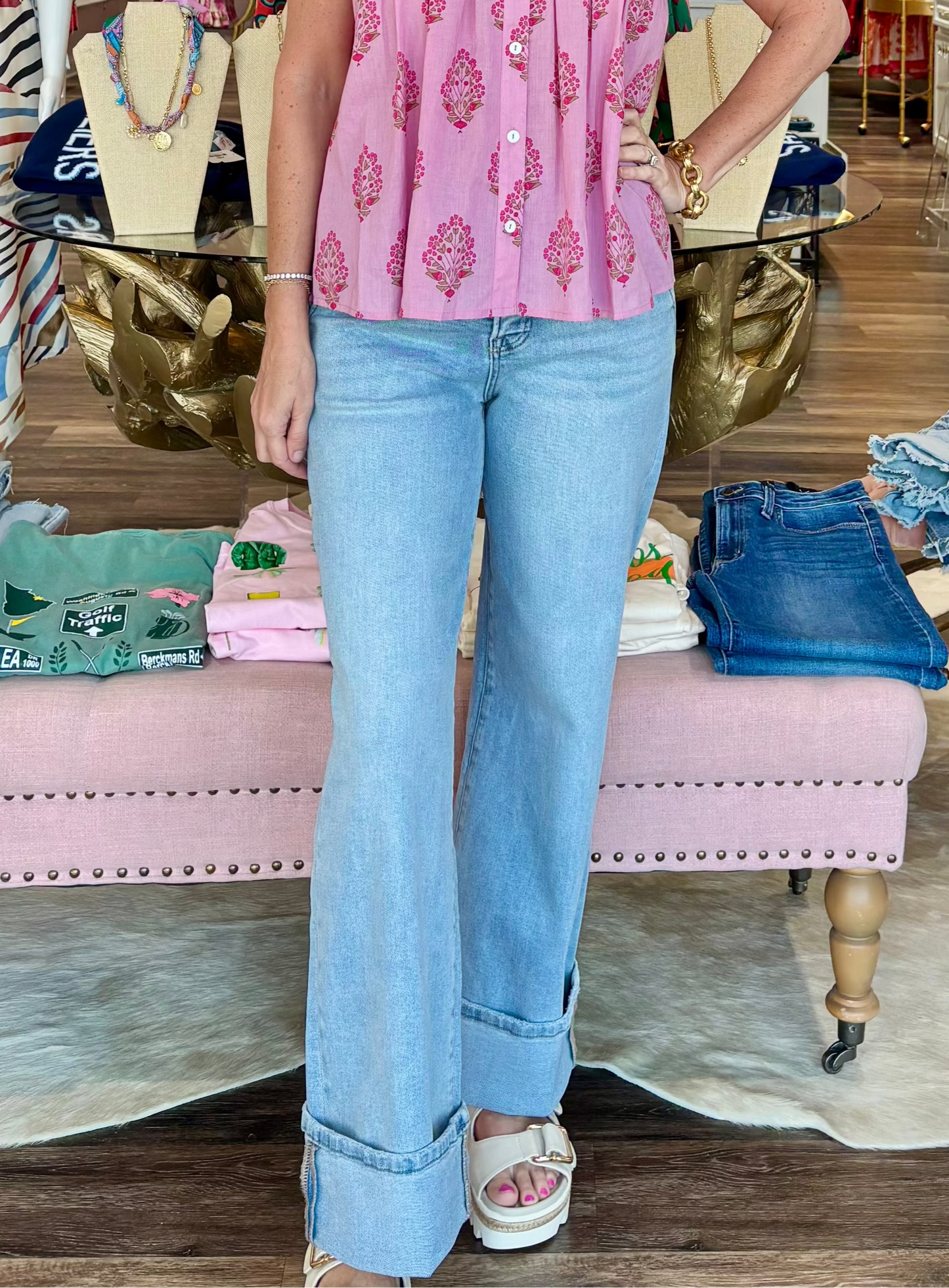 Risen Tummy Control High Rise Ankle Wide Cuffed Jean
