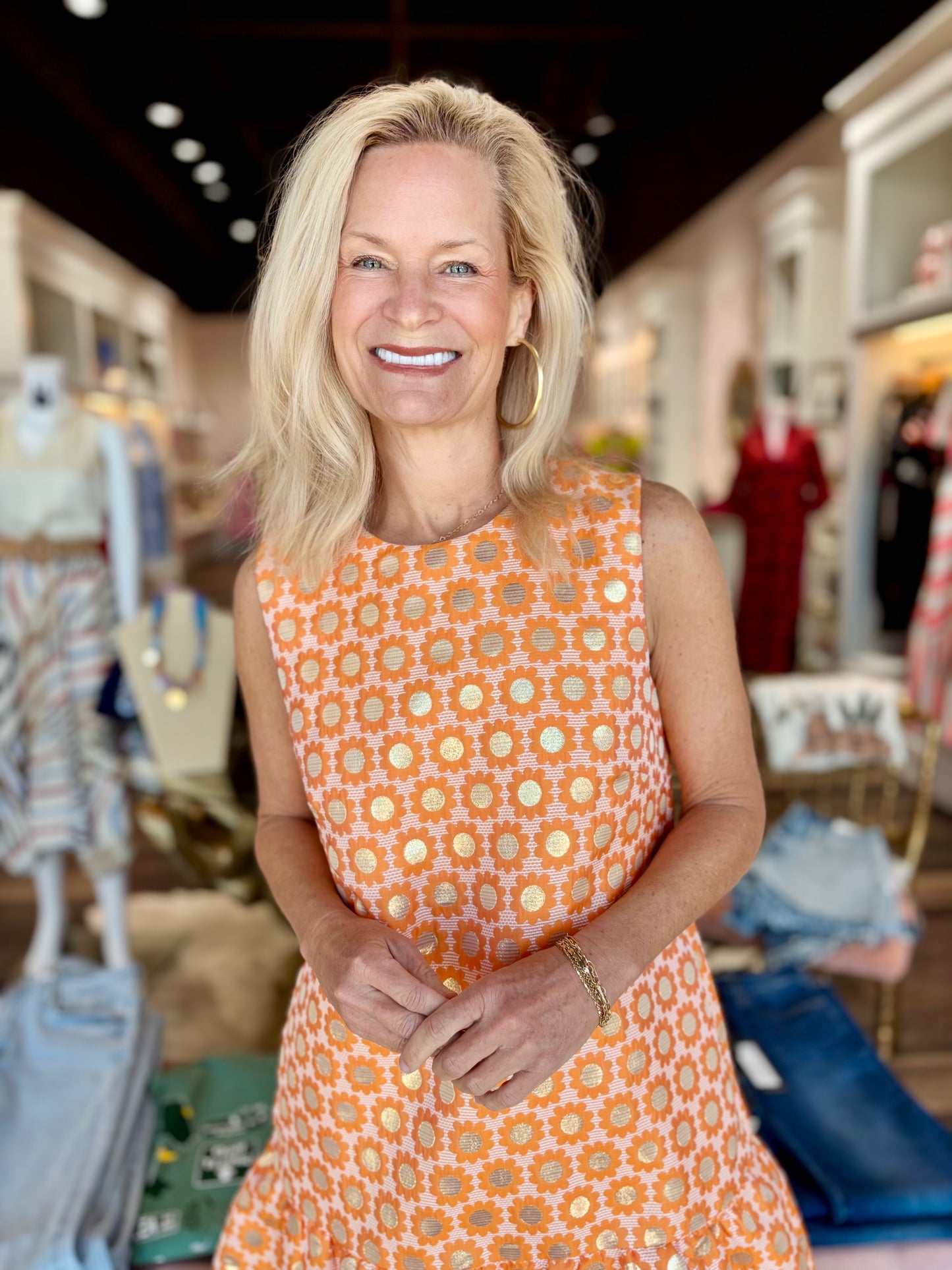 Joy Joy Flounce Dress Orange Daisy