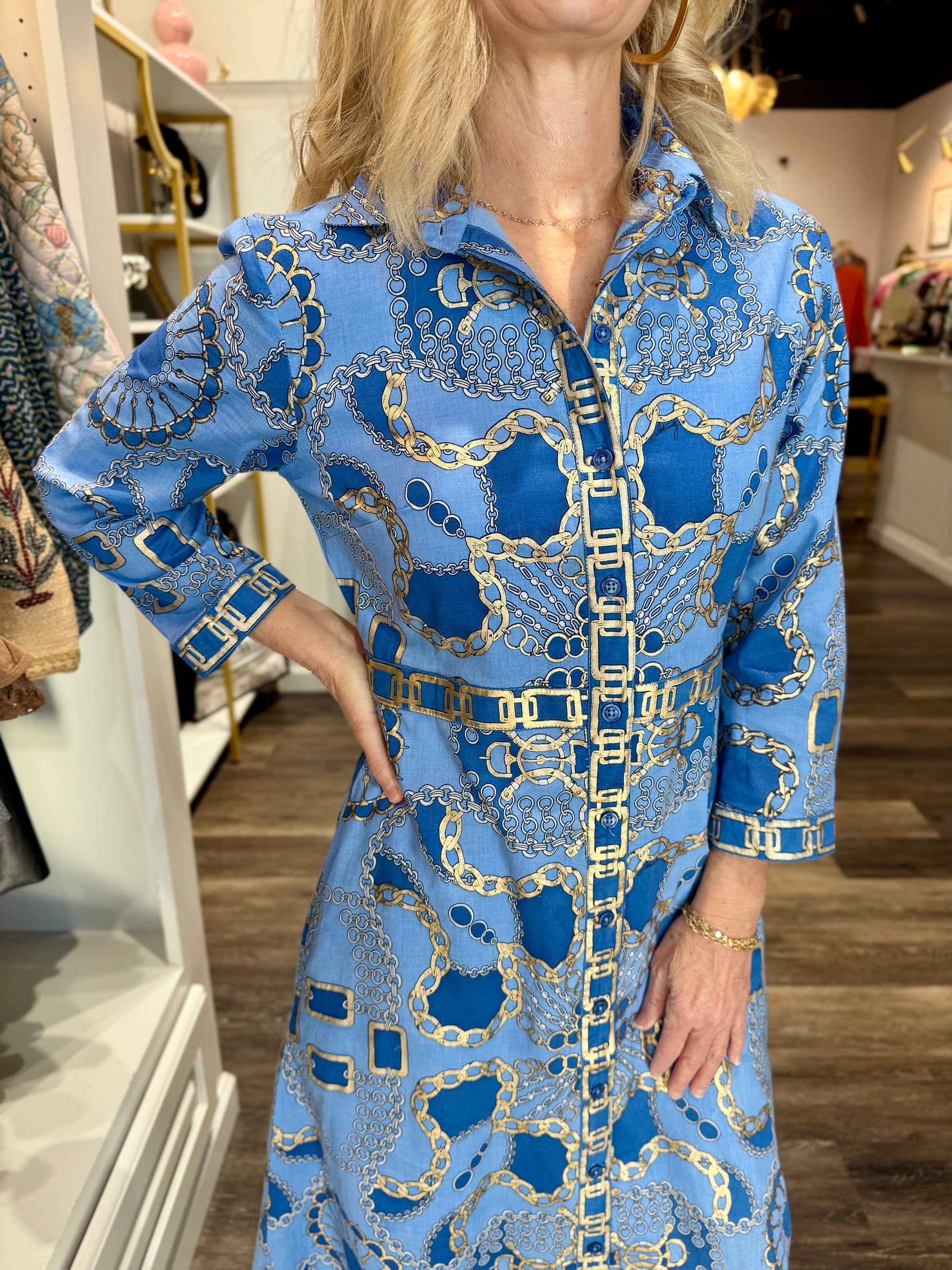 Minna Dress Cotton Voile in Heritage Chains Peri Gold| Jude Connally S / Heritage Chains Peri Gold