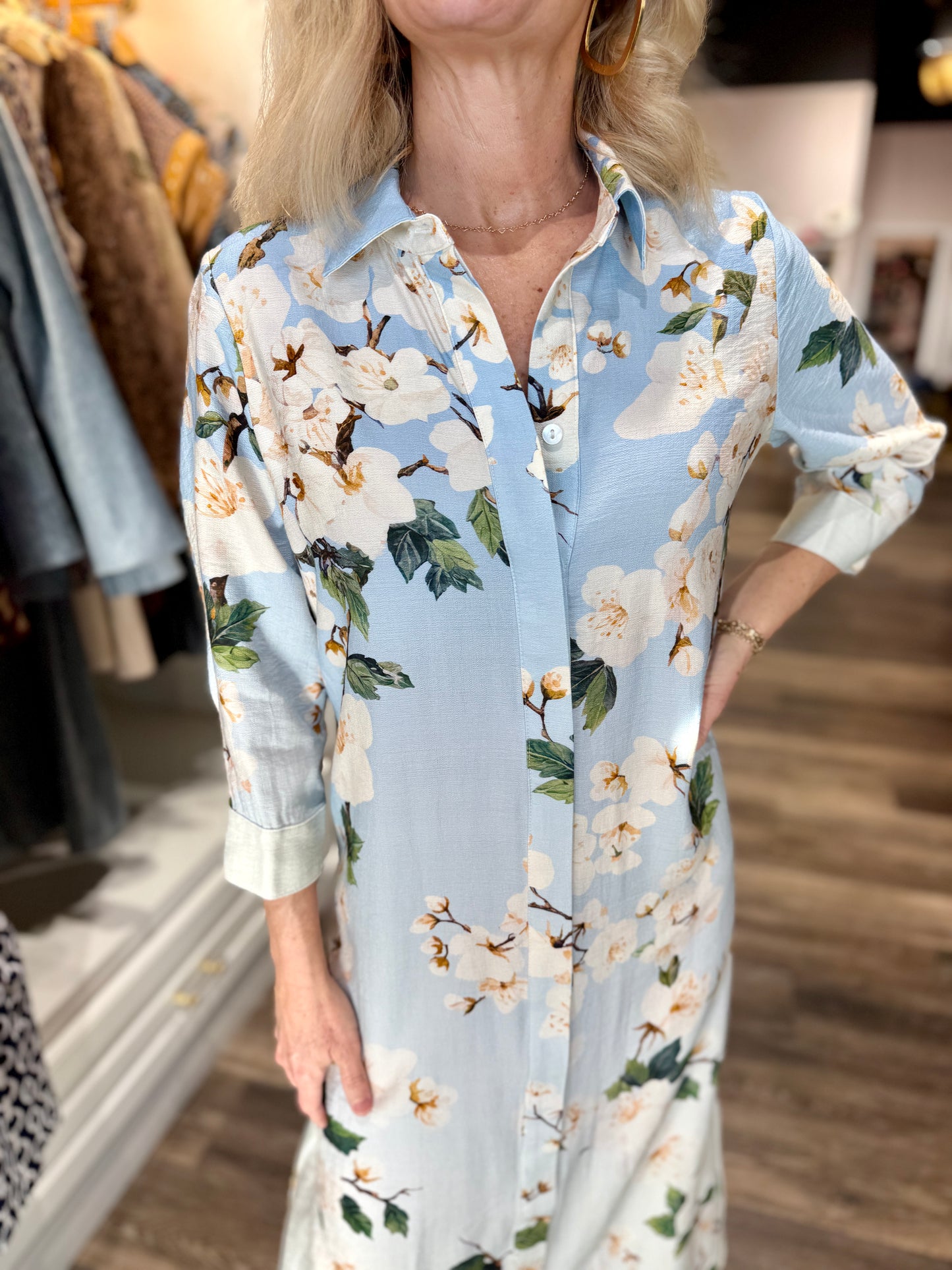 Boho Chic Floral Midi Dress Blue