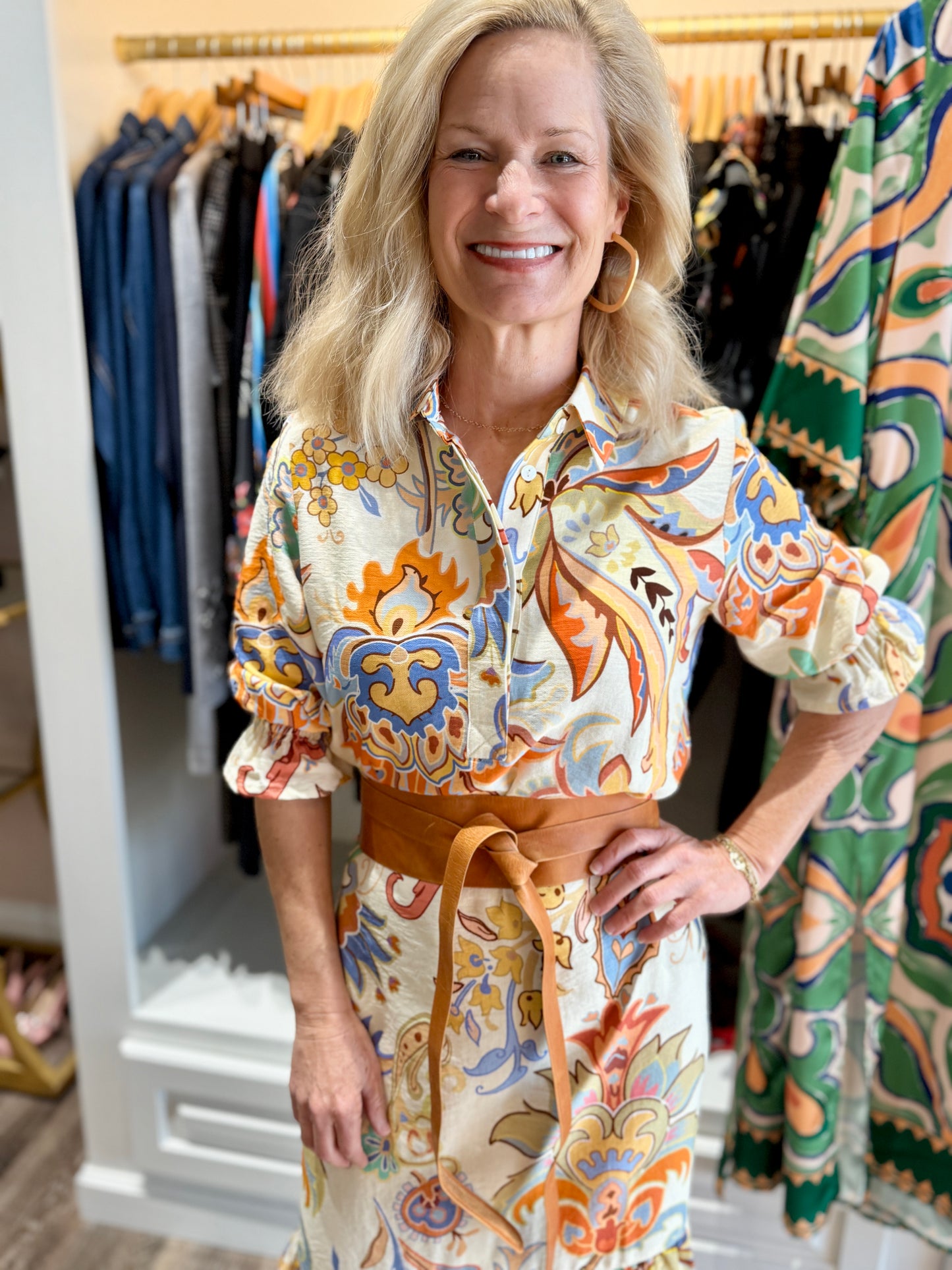 Boho Chic Floral Midi Dress Orange