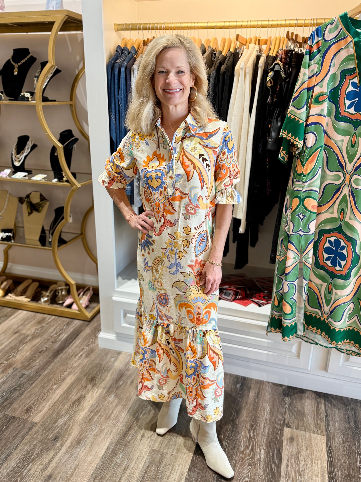 Boho Chic Floral Midi Dress Orange