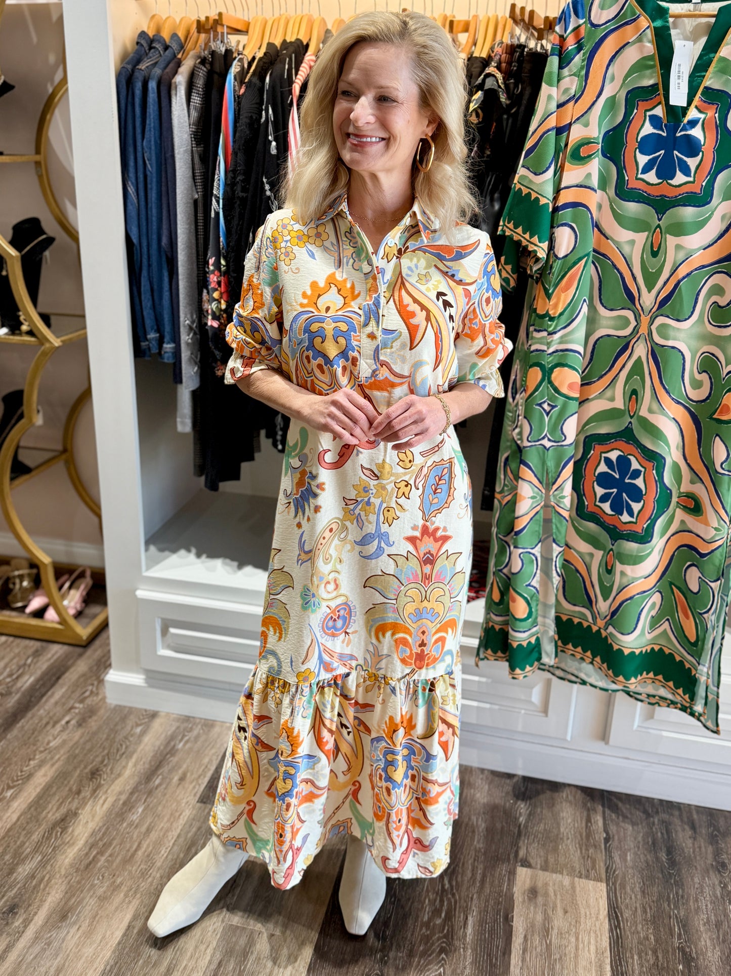 Boho Chic Floral Midi Dress Orange