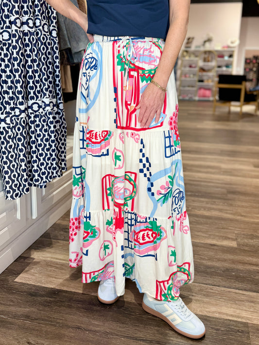 Printed Tiered Midi Skirt