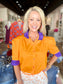 Orange and Purple Ruffle Collar Top