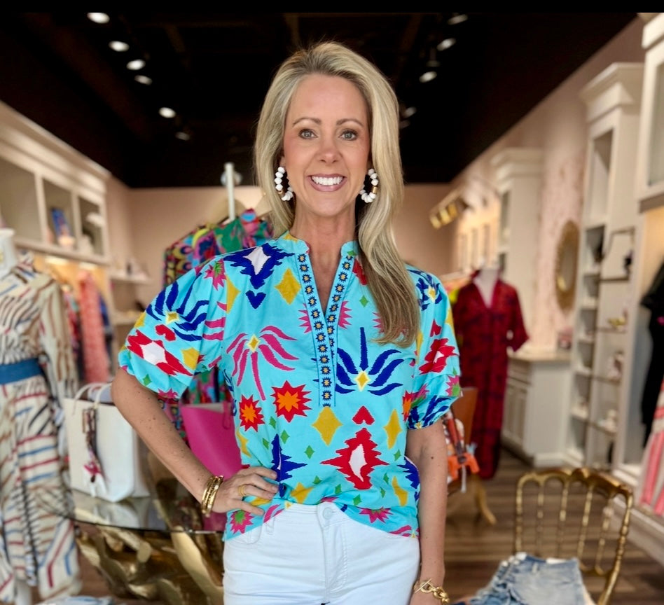 Maude Vivante Raya Top Aqua Ikat