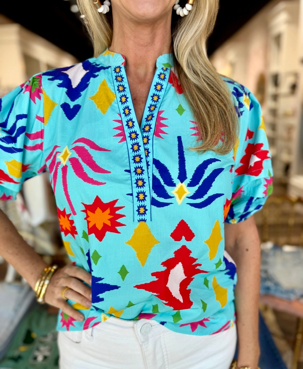 Maude Vivante Raya Top Aqua Ikat