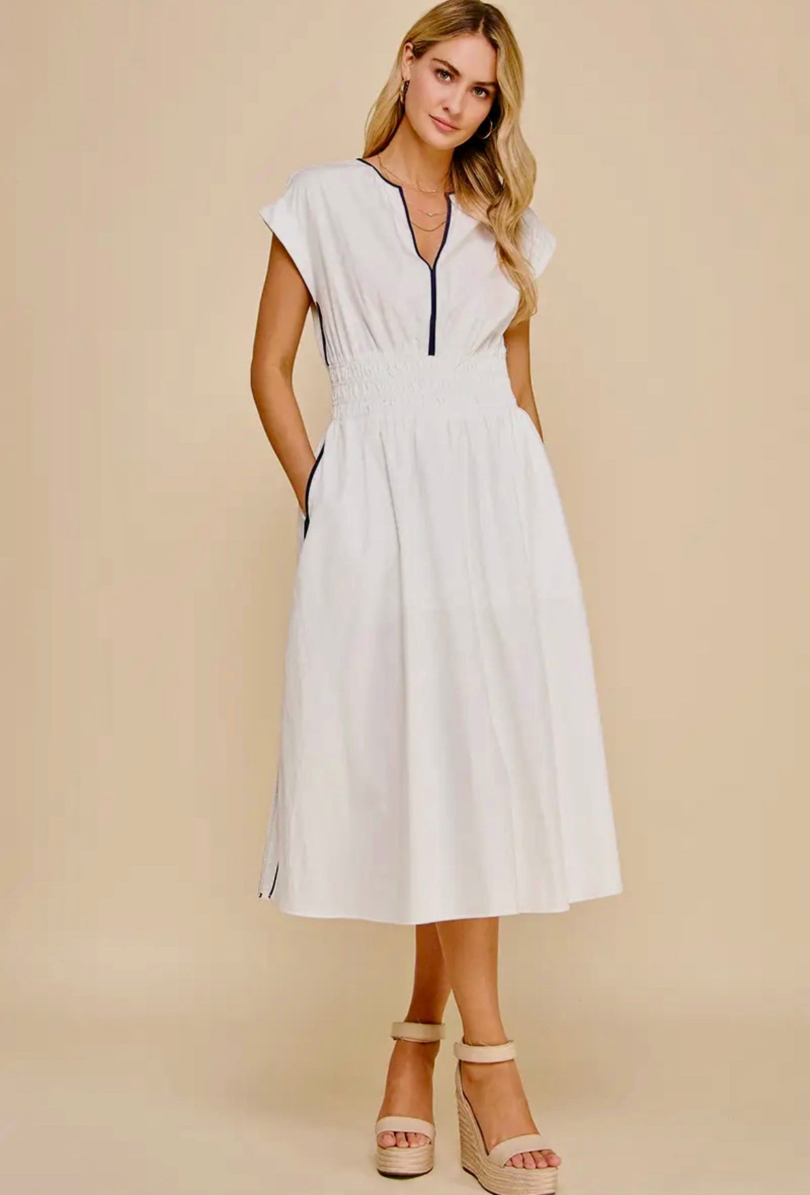 White Midi with Navy Contrast