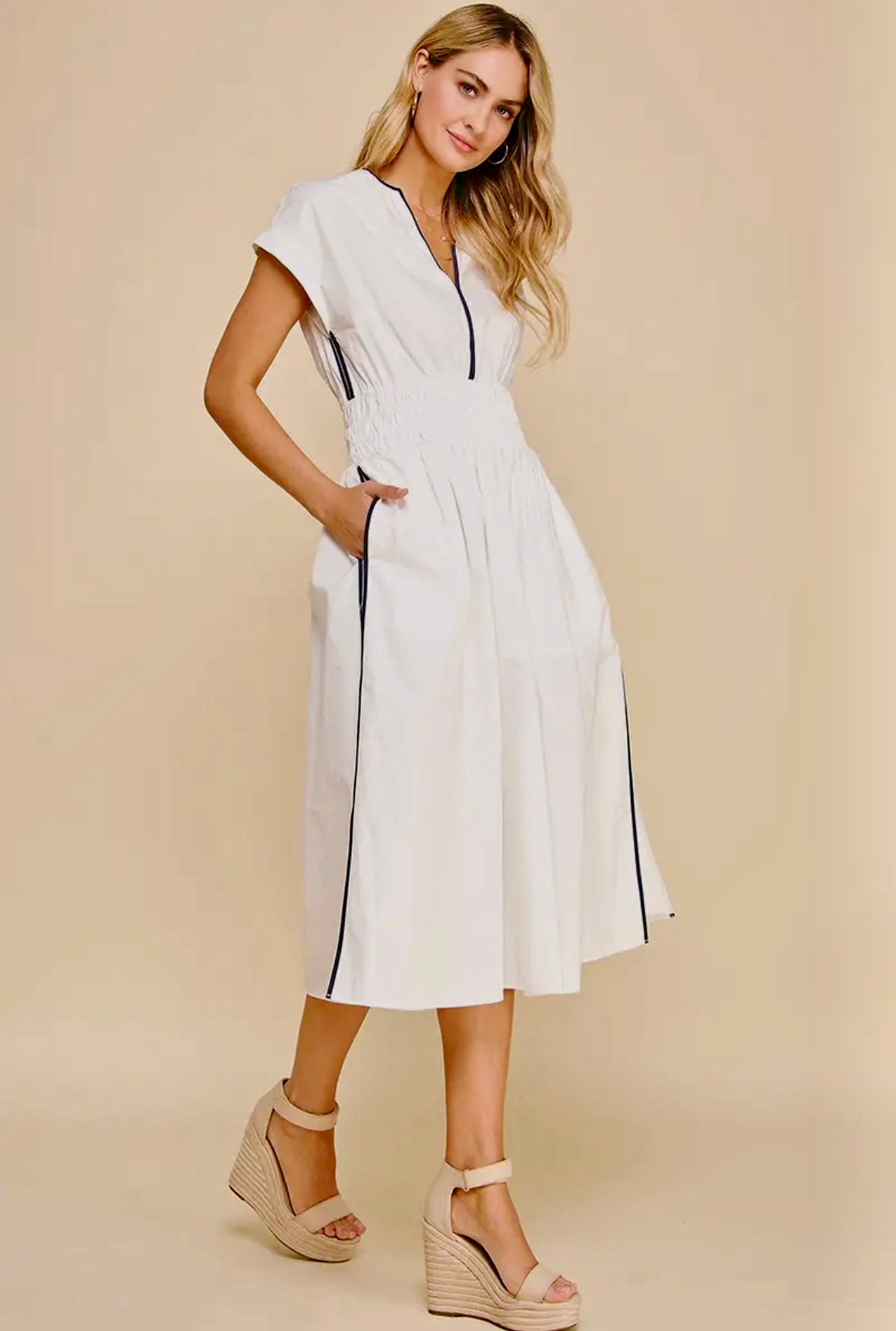 White Midi with Navy Contrast