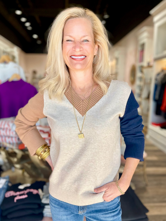 Charlie B Charlie B Colorblock V-Neck Sweater