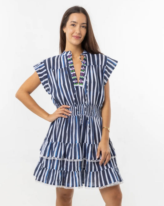 Bindu Poppy Dress Blue Stripes