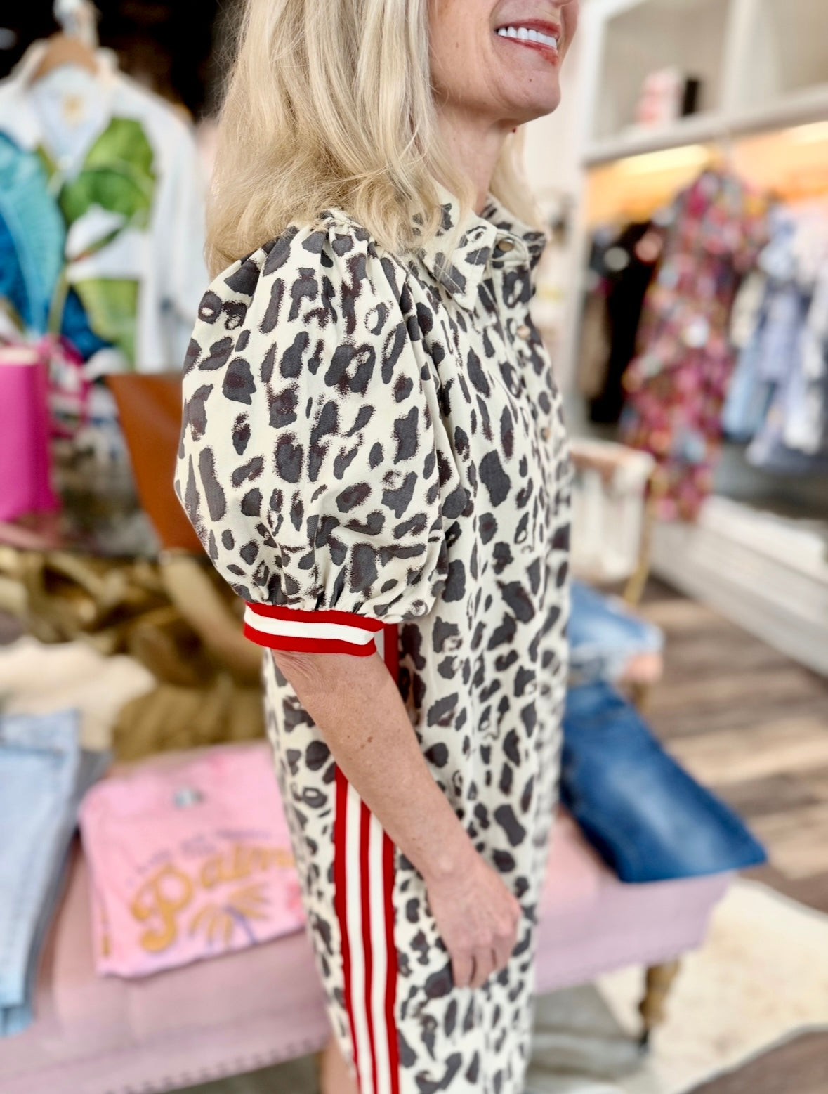 Red Striped Animal Print Dress