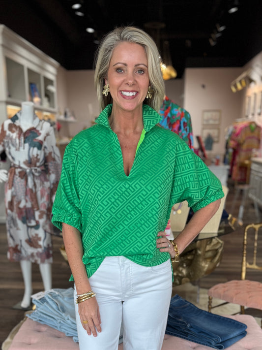 Emily McCarthy Poppy Top Fairway Green Monogram
