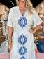 Nibi Mtk Oasis Dress - Blue & White Embroidery