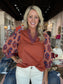 Embroidered 3/4 Sleeve Blouse Rust