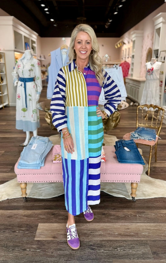 Briton Court Sienna Linen Stripe Midi Dress
