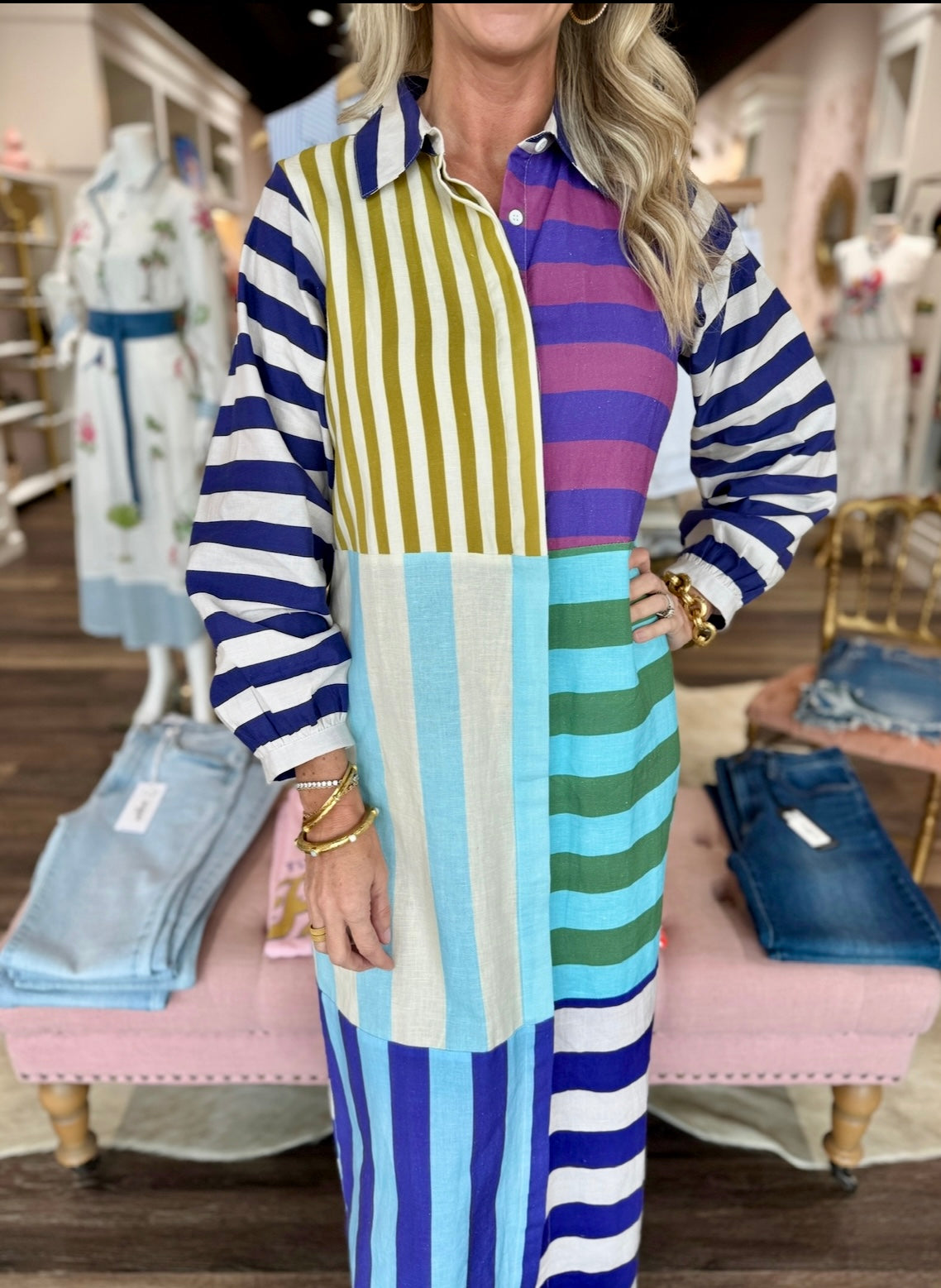 Briton Court Sienna Linen Stripe Midi Dress