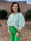 Jade Puff Sleeve Shirt Green Stripe